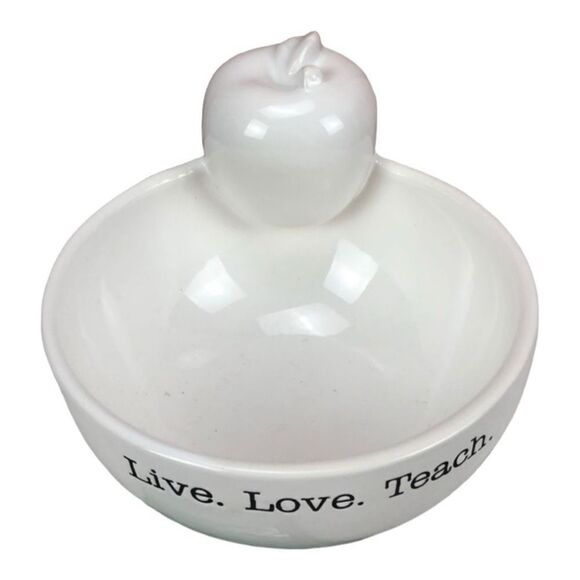 Mud Pie Ceramic Dip Bowl or Candy Dish w/ Cute Apple “ Live. Love. Teach. - Picture 3 of 6